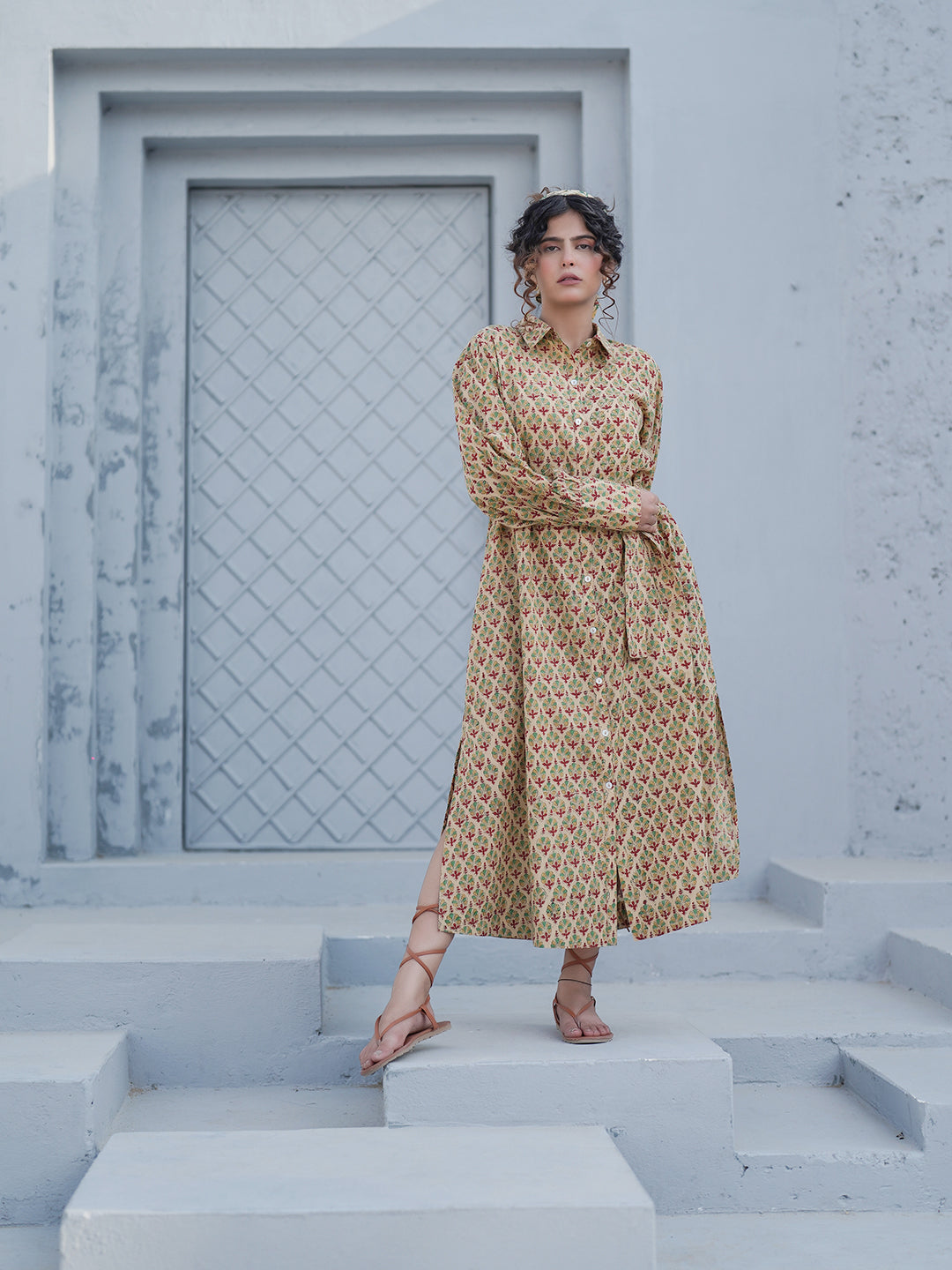 Caterina Hand Block Printed Shirt Dress