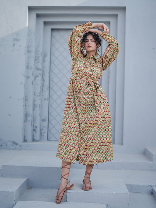 Caterina Hand Block Printed Shirt Dress